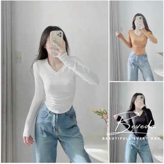 Áo tay dài vạt bầu ôm body chất thun gân