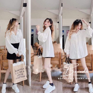 Áo Sơ Mi Trắng Nữ Tay Dài Phối Bèo Phồng Tiểu Thư Sang Chảnh