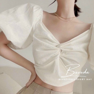 Áo Kiểu Nữ Croptop Tay Phồng Xoắn Ngực Chất Xốp Trễ Vai Beveda