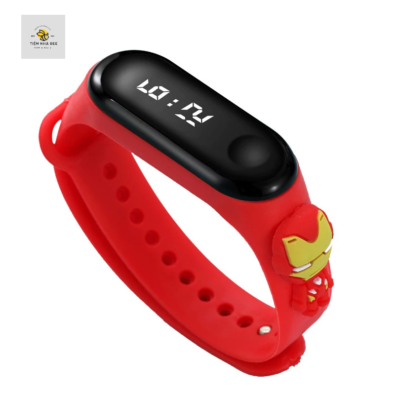 Đồng Hồ LED Điện Tử Đeo Tay Hình Hoạt Hình Siêu Nhân Cảm Ứng Chống Nước Cho Bé