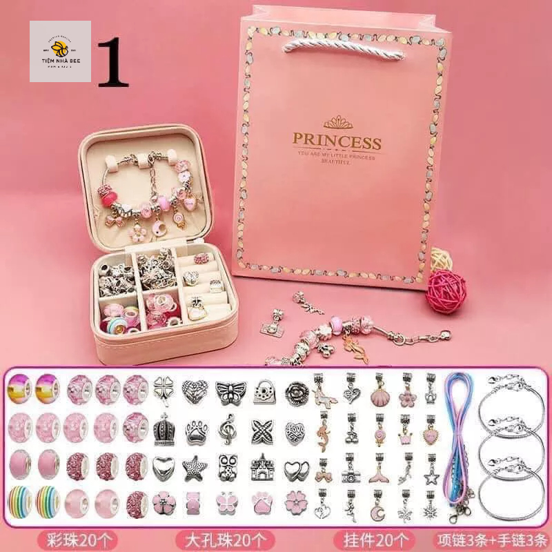 SET VÒNG/ LẮC TAY CHARM PAN TỰ KẾT 66 CHI TIẾT DÙNG LÀM TRANG SỨC CHO BÉ KÈM HỘP ĐỰNG + TÚI Nhiều màu