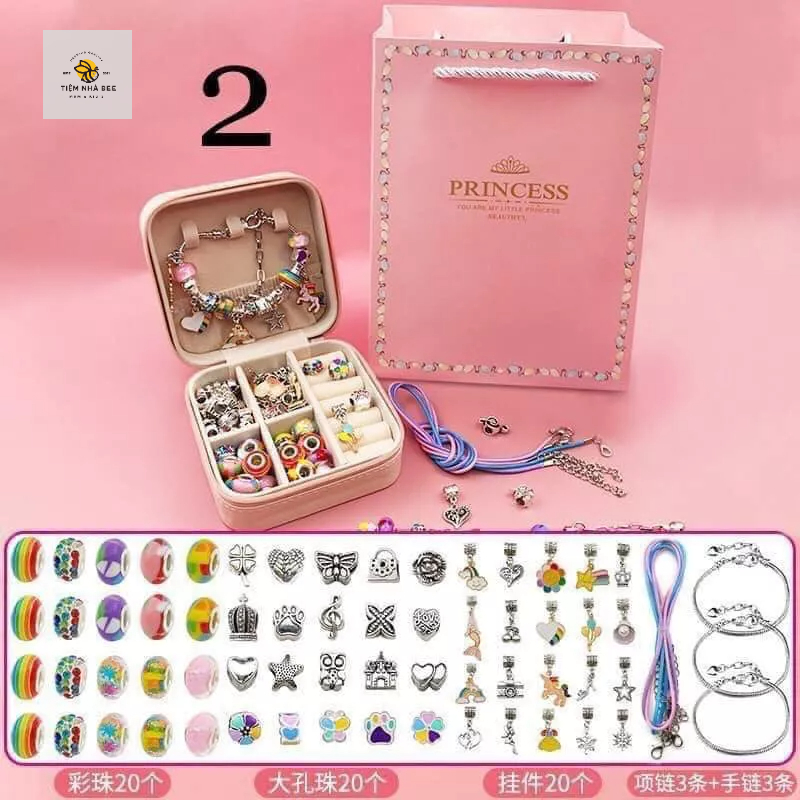 SET VÒNG/ LẮC TAY CHARM PAN TỰ KẾT 66 CHI TIẾT DÙNG LÀM TRANG SỨC CHO BÉ KÈM HỘP ĐỰNG + TÚI Nhiều màu