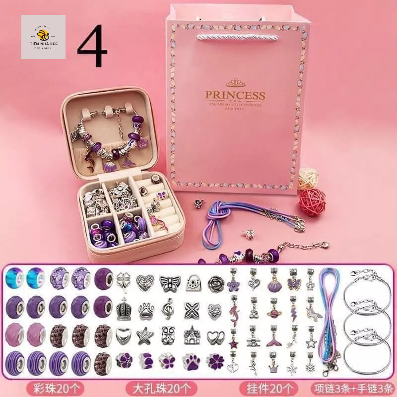 SET VÒNG/ LẮC TAY CHARM PAN TỰ KẾT 66 CHI TIẾT DÙNG LÀM TRANG SỨC CHO BÉ KÈM HỘP ĐỰNG + TÚI Nhiều màu