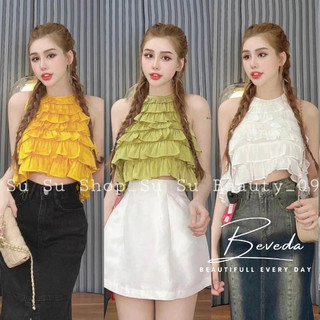 Áo kiểu nữ croptop cổ yếm nhiều tầng xinh xắn