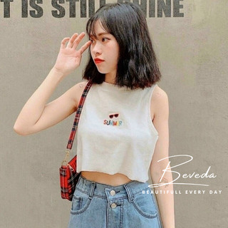 Áo thun nữ croptop ba lỗ sát nách thêu chữ