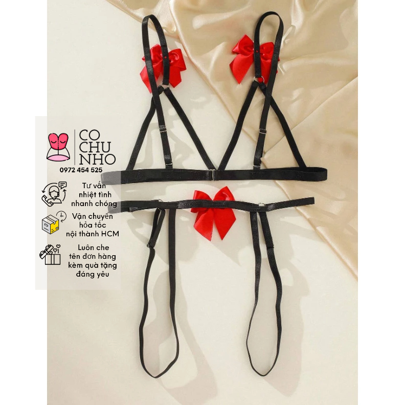 SET150 -Set Đồ Lót Dây Đỏ Gợi Cảm có nơ dễ thương - Nội Y Cho Đêm Nóng Bỏng - Cosplay Sexy -COCHUNHOQUAN11