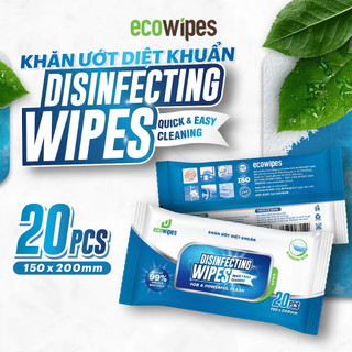 Khăn ướt diệt khuẩn EcoWipes diệt 99.9% vi khuẩn có hại trên mọi bề mặt gói 20 tờ