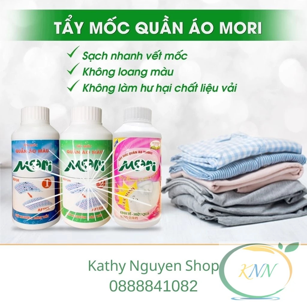 COMBO Tẩy Mốc Quần Áo MÀU và Quần Áo Trắng Mori, Tẩy Bay Viết Mốc Mang Lại Vẻ Trắng Sáng Cho Quần Áo của Bạn