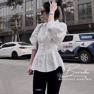 Áo sơ mi nữ xếp li eo bo chun lưng tay dài beveda