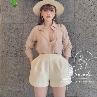 Quần Short Đùi Nữ Xếp Ly Eo Dáng Phồng Không Túi Lưng Cạp Cao