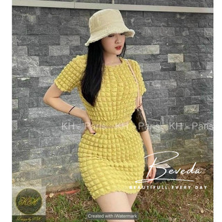 Set Áo Croptop Tay Ngắn Chân Váy A Có Lót Trong Chất Xốp