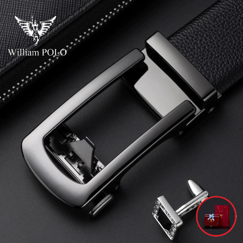 Thắt Lưng Nam Da Bò Thật 100% Cao Cấp Hàng Hiệu WilliamPOLO, Dây Nịt Nam Cao Cấp WP795 Hộp Gỗ Làm Quà Tặng, Quà Biếu