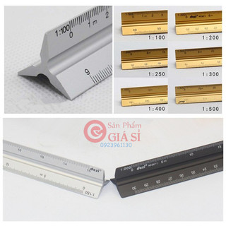 Thước tỷ lệ 3 cạnh bằng hợp kim nhôm- Đo tỷ lệ nhỏ (Tỷ lệ đo : 1:100, 1:200, 1:250, 1:300, 1:400, 1:500.) ❤️freeship❤