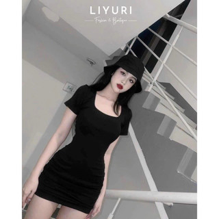Đầm Ôm Body Nữ Tay Ngắn Hở Lưng Dây Chéo Nhún Sườn