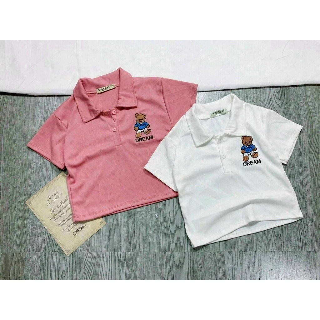 Áo Thun Polo Thêu Hình Gấu Cực Kì Cute