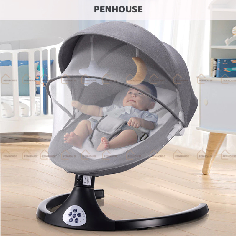 Ghế rung cho bé sơ sinh, nôi điện tự động có điều khiển từ xa nâng hạ thành ghế ăn dặm PENHOUSE