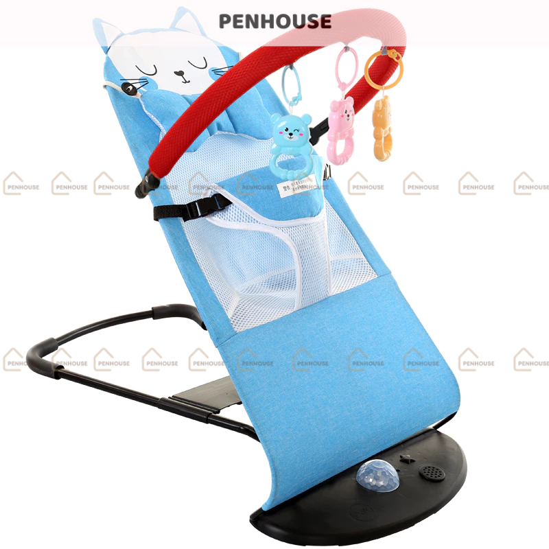 Ghế rung cho bé sơ sinh, ghé nhún bập bênh có gối đầu thanh treo đồ chơi đa năng PENHOUSE