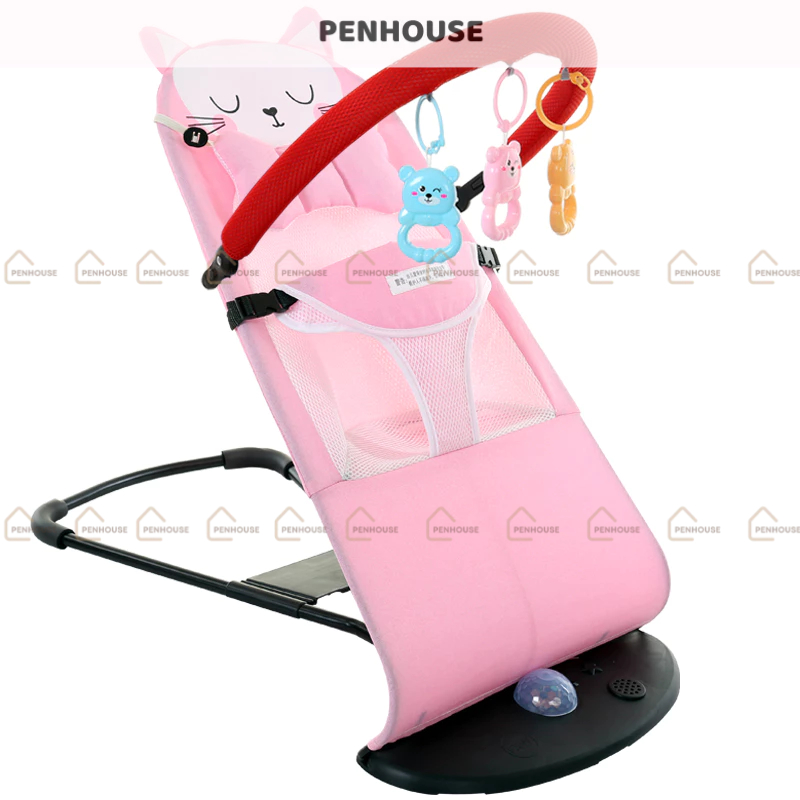Ghế rung cho bé sơ sinh, ghé nhún bập bênh có gối đầu thanh treo đồ chơi đa năng PENHOUSE