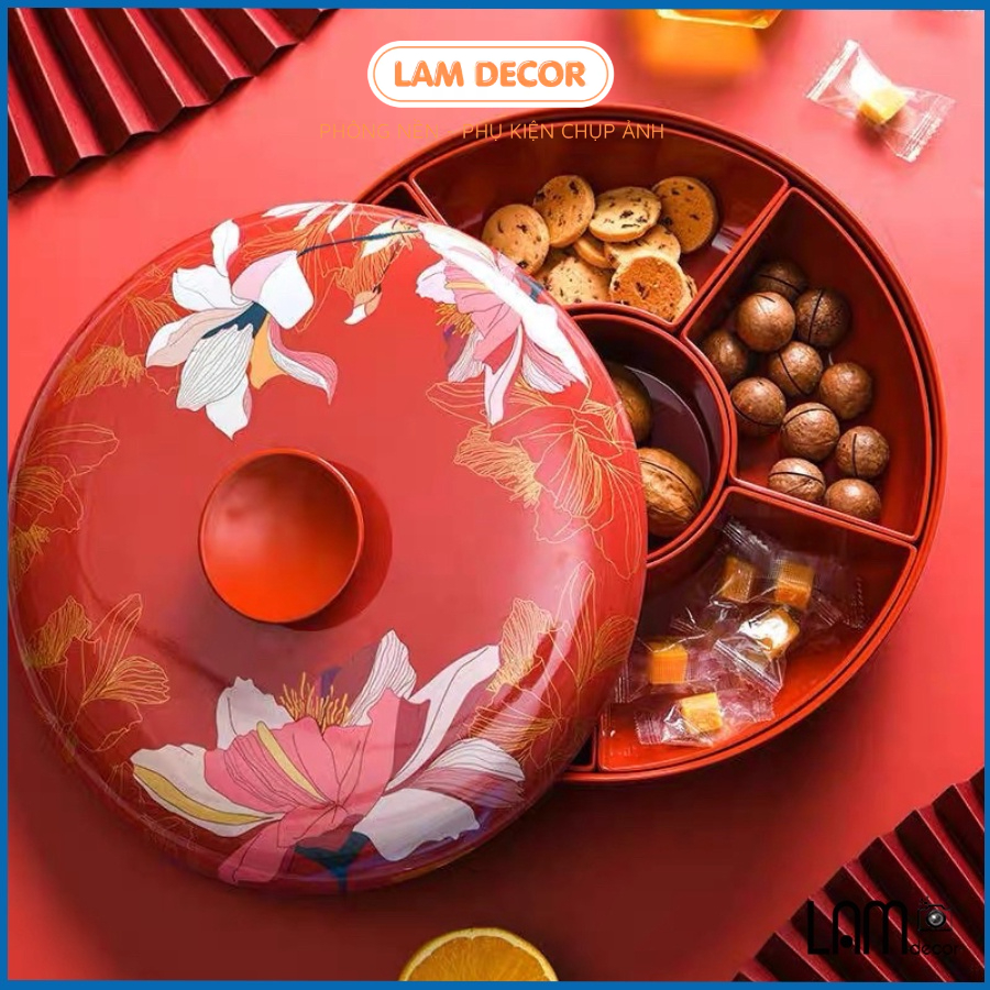 Khay mứt nhựa cao cấp sang trọng bày bánh kẹo, mứt tết xoay 360 độ cao cấp