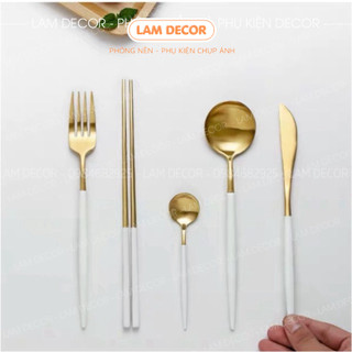 Set thìa dĩa đũa bằng inox để chụp ảnh hoặc ăn được