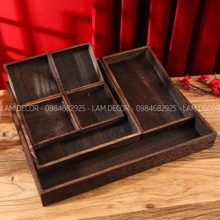 Khay gỗ màu tối phong cách vintage làm phụ kiện chụp ảnh bánh, phụ kiện chụp ảnh trà đạo