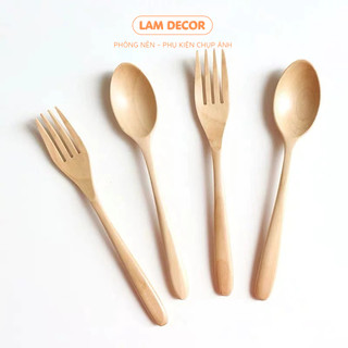 Thìa nĩa gỗ dùng để trang trí hoặc để ăn, gỗ sạch an toàn