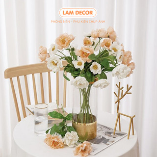 Hoa mẫu đơn cành 2 bông làm phụ kiện trang trí