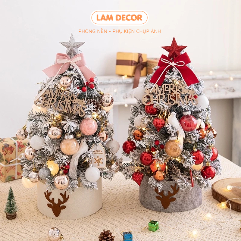 Cây thông mini, cây thông noel để bàn trang trí mùa Noel rực rỡ có phụ kiện và đèn LED đi kèm
