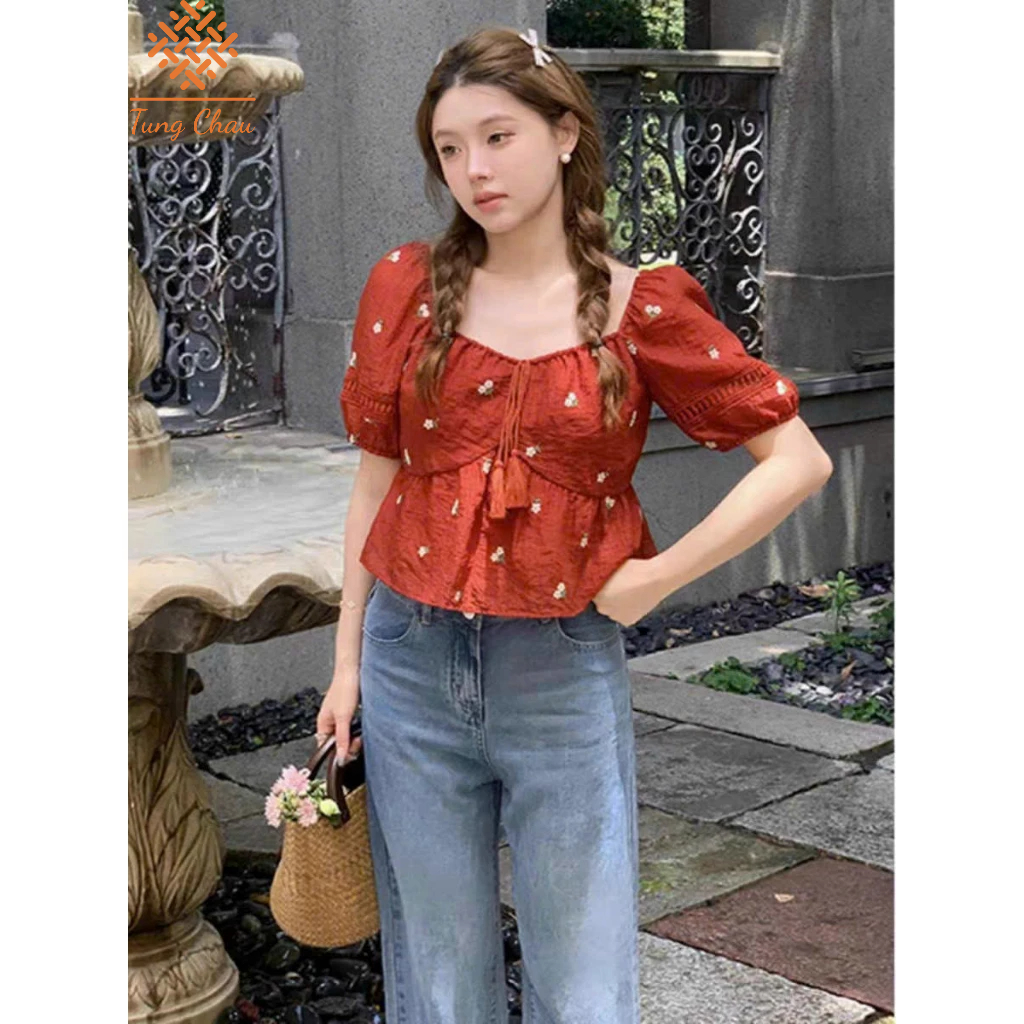 Vải xô thêu hoa nhí phù hợp may đầm, áo kiểu vintage dễ thương khổ 1m5