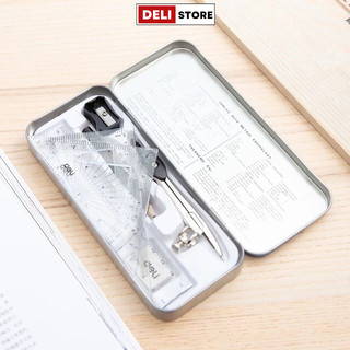 Bộ dụng cụ compa thước kẻ 8 dụng cụ học sinh hộp sắt G30505