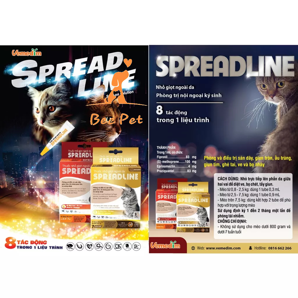 Nhỏ gáy Spreadline cho mèo - Nhỏ gáy diệt nội - ngoại kí sinh trùng cho mèo
