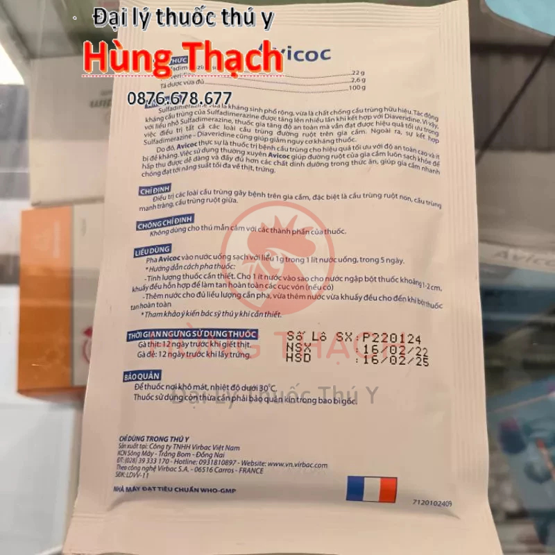 Avicoc Pháp 100gr  cầu trùng gà, phân máu, phân sáp gà chăm sóc vật nuôi