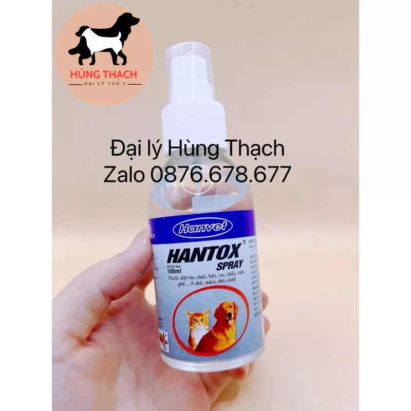 Hantox spray chai 100ml diệt bọ chét, bét, chấy, ve, rận, ghẻ trên chó mèo