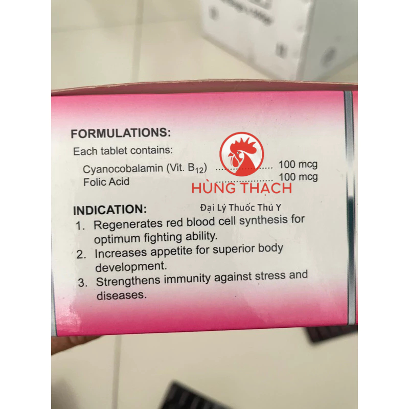 MEGA B-12  cung cấp vitamin b12 bóng lông, hừng gà, tăng nước máu, tăng cơ, bổ máu.