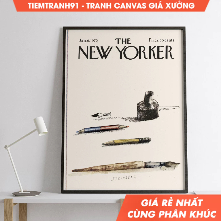 Tranh treo tường, New Yorker Magazine Cover Poster January 6, 1975 Saul Steinberg, Mid Century Wall 