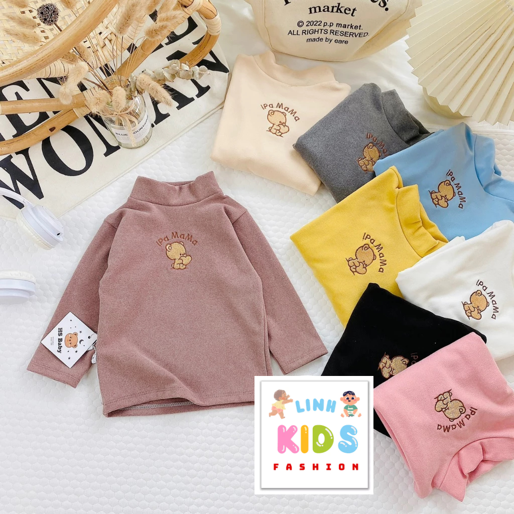 Áo giữ nhiệt lông nhung thêu gấu cho bé form 6-16kg A3