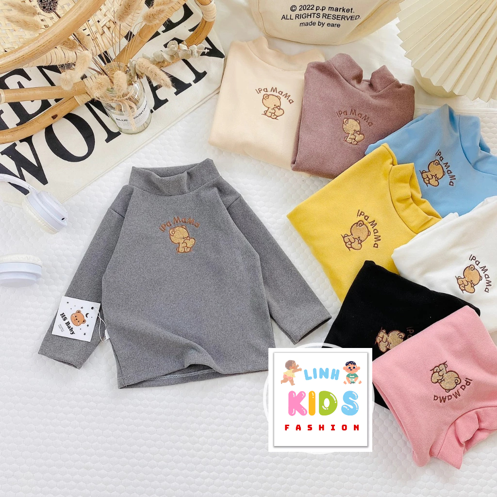 Áo giữ nhiệt lông nhung thêu gấu cho bé form 6-16kg A3