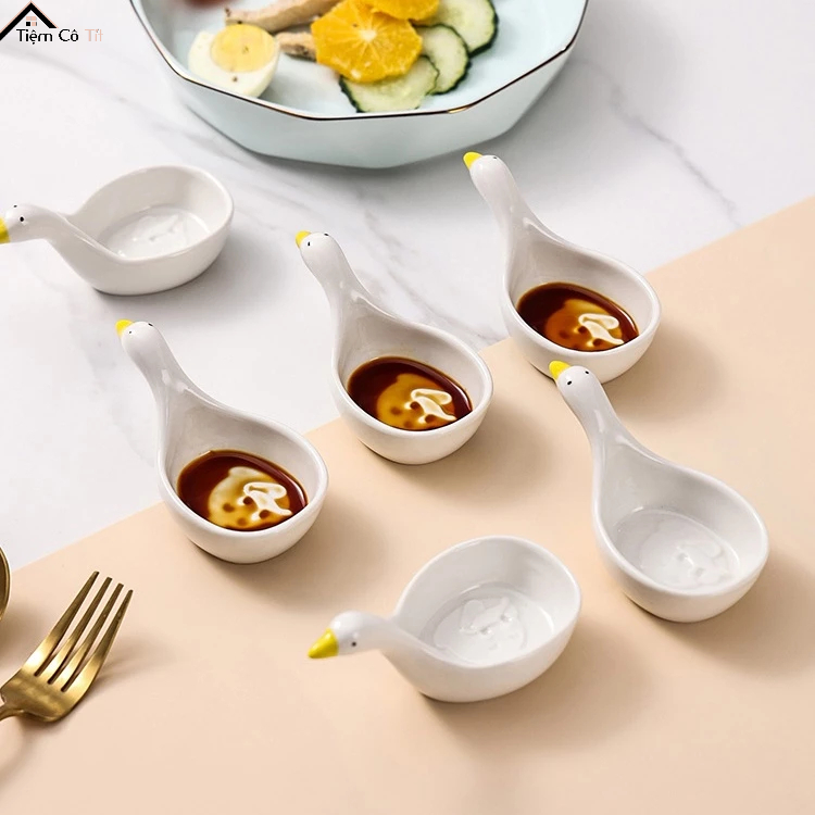 Đĩa sứ chén sứ đựng gia vị, đĩa sứ chấm, đĩa sứ đựng nước xốt hình thiên nga dễ thương