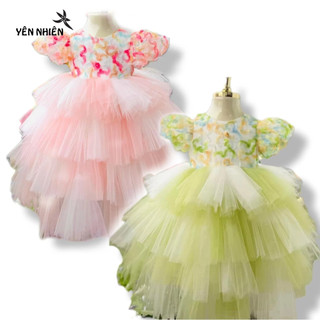Váy đầm công chúa Yên Nhiên YN09 bồng xòe nhiều tầng hoa nổi kiểu dáng cô dâu nhí
