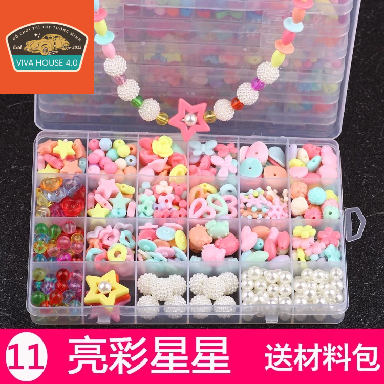 Bộ đồ chơi Sâu Vòng Hạt Cườm Bé Gái, nhựa ABS, Bé tự làm ra phụ kiện thời trang hanmade gồm 24 ô, 6 tuổi trở lên