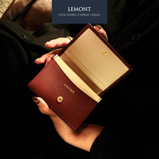 Ví da bò thật Tiny Wallet Đỏ Burgundy nhỏ gọn - Thiết kế chính hãng từ Lemont.