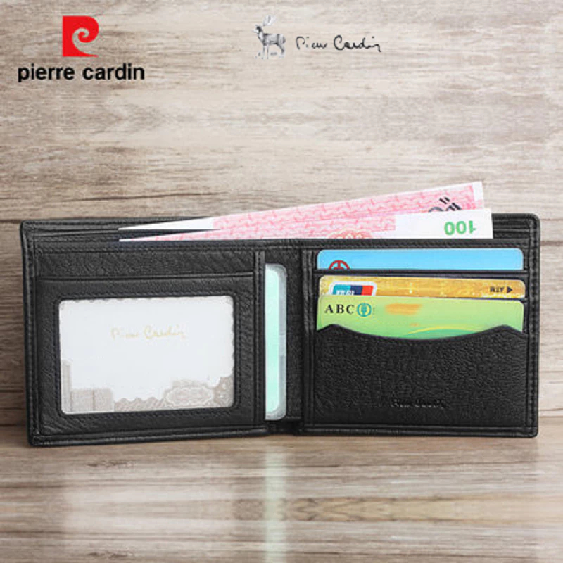 Ví Nam Da Hoẵng Cao Cấp Hàng Hiệu Pierre Cardin, Bóp Nam Cao Cấp PDV12 Hộp Gỗ Làm Quà Tặng, Quà Biếu