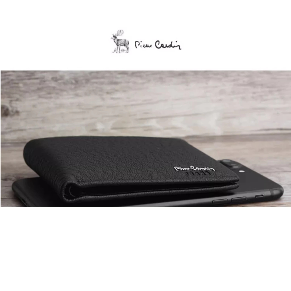 Ví Nam Da Hoẵng Cao Cấp Hàng Hiệu Pierre Cardin, Bóp Nam Cao Cấp PDV12 Hộp Gỗ Làm Quà Tặng, Quà Biếu