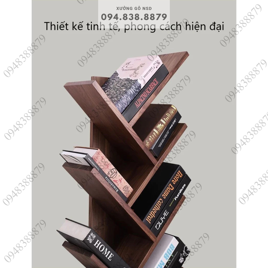 Kệ sách đứng kệ để sàn giá sách hình cây kệ trang trí màu nâu óc chó bền đẹp dễ dàng lắp ráp