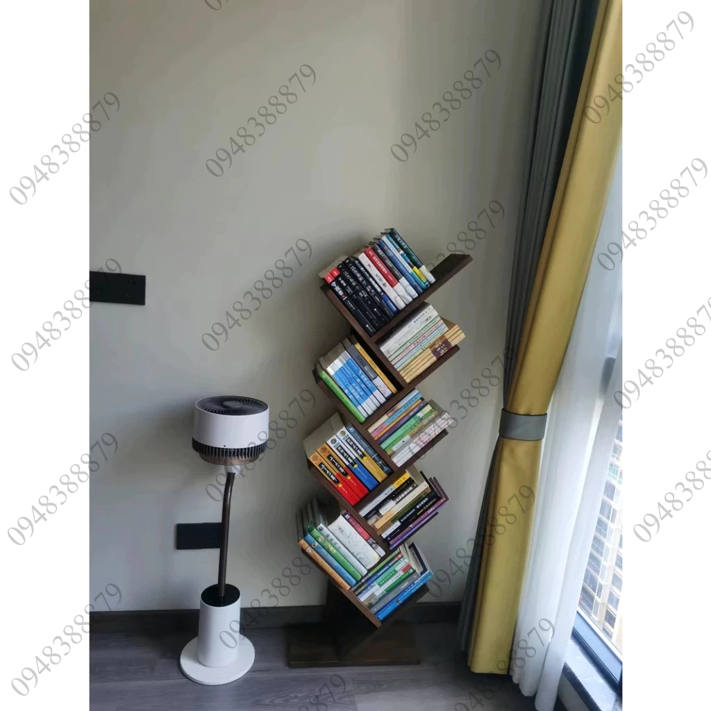 Kệ sách đứng kệ để sàn giá sách hình cây kệ trang trí màu nâu óc chó bền đẹp dễ dàng lắp ráp