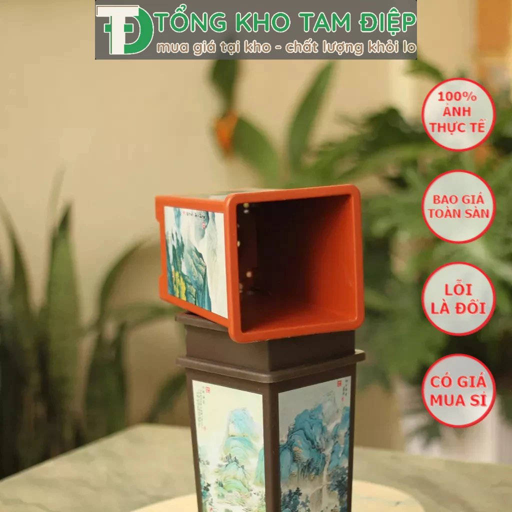 Chậu nhựa giả gốm Phúc Kiến CN96 miệng vuông in hình siêu xinh 3 màu  kích thước 14cmx21,5cmx11cm