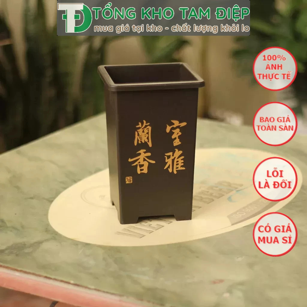 Chậu nhựa giả gốm Phúc Kiến CN96 miệng vuông in hình siêu xinh 3 màu  kích thước 14cmx21,5cmx11cm