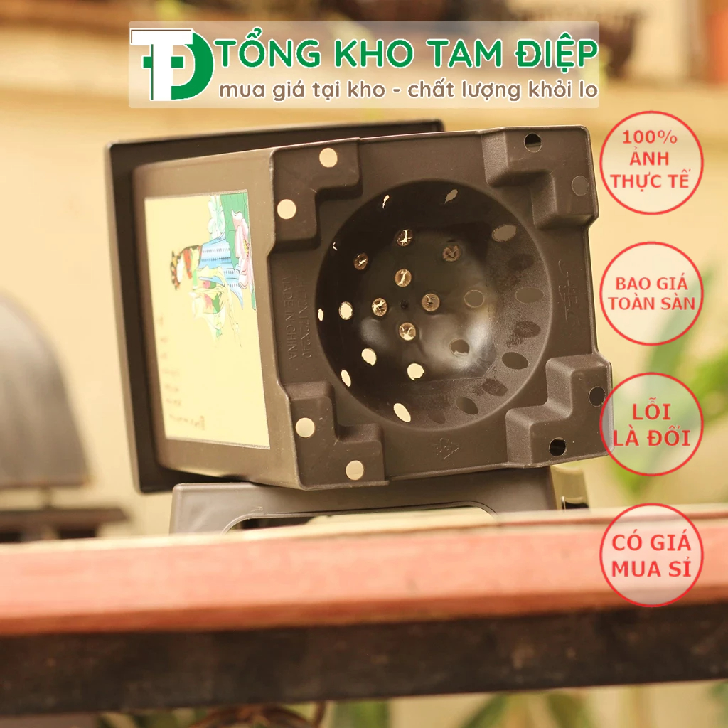 Chậu nhựa giả gốm Phúc Kiến hình chữ nhật kèm đĩa trồng bon sai siêu xinh nhiều màu-Size bé 11,5cmx18cmx9cm