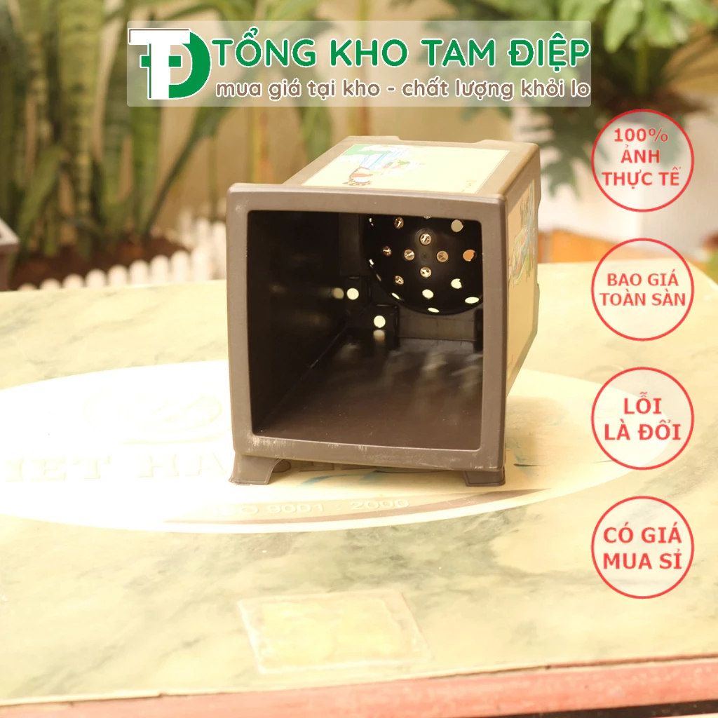 Chậu nhựa giả gốm Phúc Kiến hình chữ nhật kèm đĩa trồng bon sai siêu xinh nhiều màu-Size bé 11,5cmx18cmx9cm