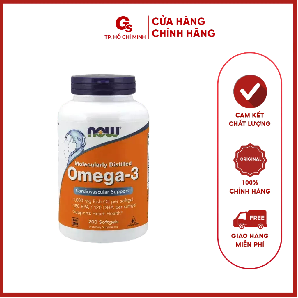 Viên uống dầu cá NOW Omega 3 nhập khẩu Mỹ hỗ trợ thị lực, trí não, hệ thần kinh và làm đẹp da